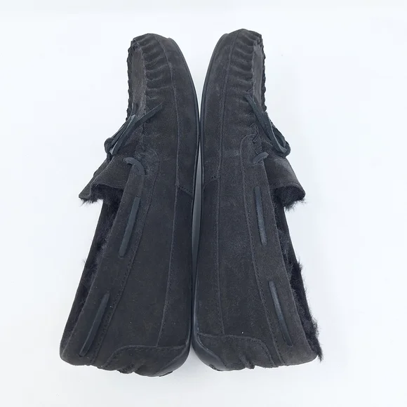 Coach Black Suede Faux Fur Lined Slippers